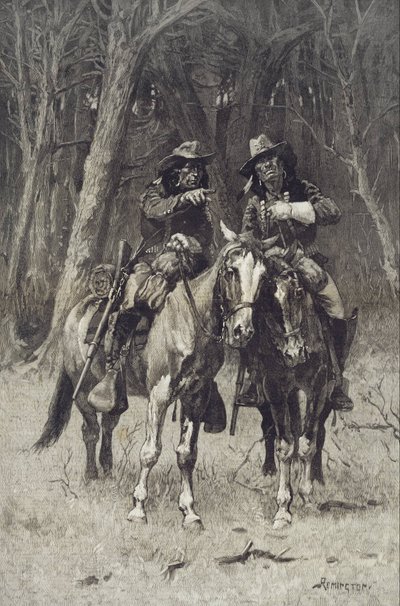 Cheyenne-Scouts patrouillieren im großen Wald des Nordkanadiers, Oklahoma von Frederic Remington